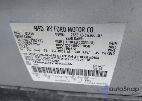 2018 Ford Explorer Platinum z USA, uszkodzony, nr VIN 1FM5K8HTXJGA86600